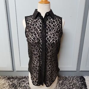 Worthington Black Sleeveless Graphic Blouse